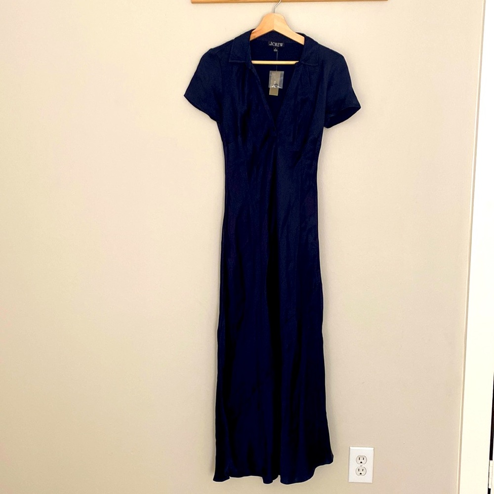 J. Crew short sleeve maxi dress in luster crepe NAVY